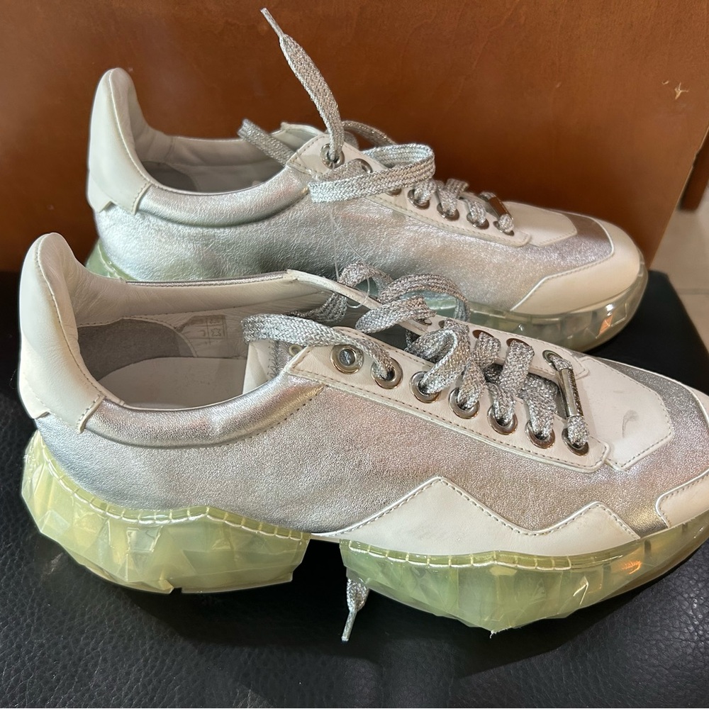 Jimmy Choo Diamond Light Silver and White Sneakers with Translucent Soles